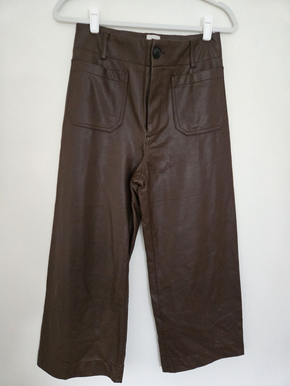 Maeve The Colette Brown Faux-Leather Wide-Leg Pants Boho Chic Normcore 29